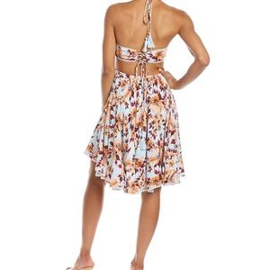 MIDI dress with floral print color is sky blue. Never worn.